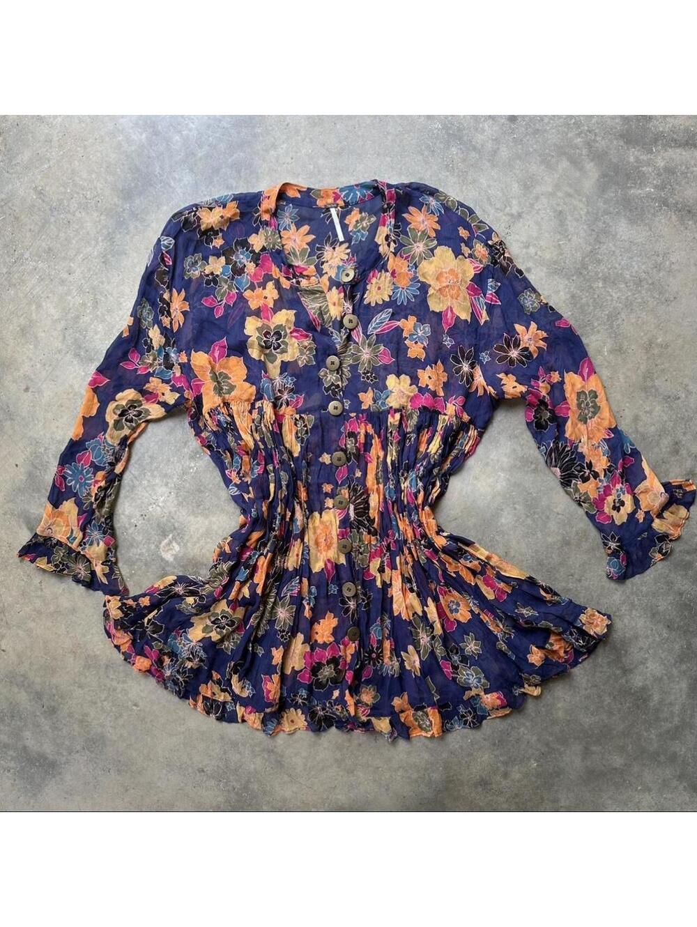 Free People Floral Button Up Blouse